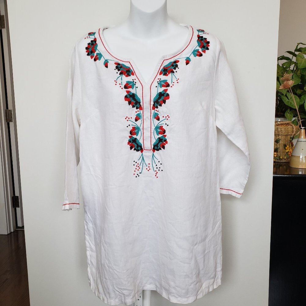 Tommy Bahama white linen embroidered tunic